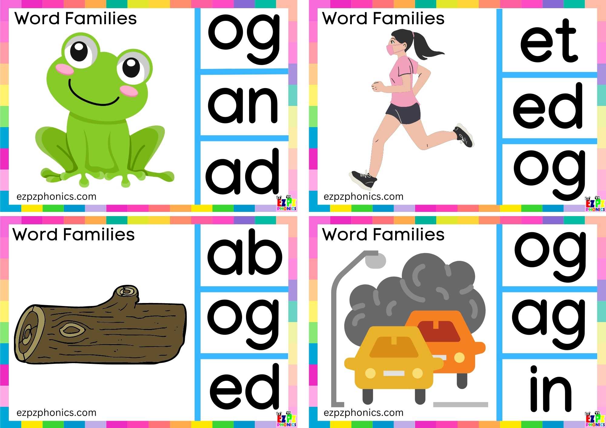 Word Family og Look at the image and clip the correct letters Clip cards group 1